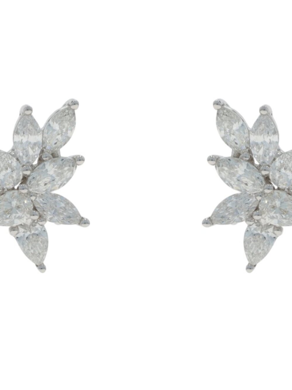 White Gold Diamond Cluster Stud Earrings 18k Marquise 1.96ctw Leaf Spray Pierced